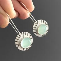 Tibetan Style Drop Earrings, with Chalcedony, plated, fashion jewelry & imitation gemstone & for woman, 44x17mm, Sold By Pair