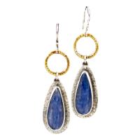 Boucles d'oreilles en alliage de zinc, avec Lapis lazuli, larme, Placage, bijoux de mode & pour femme, 46x12mm, Vendu par paire