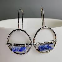 Boucles d'oreilles en alliage de zinc, avec Lapis lazuli, Placage, bijoux de mode & pour femme, plus de couleurs à choisir, 43x25mm, Vendu par paire