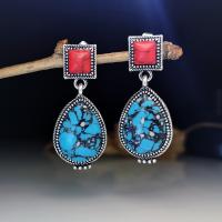 Boucle d'oreille turquoise, alliage de zinc, avec turquoise, Placage, bijoux de mode & pour femme, 38x17mm, Vendu par paire