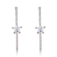 Cubic Zirconia Micro Pave Brass Earring, Star, silver color plated, fashion jewelry & micro pave cubic zirconia & for woman, silver color, 40x7.40mm, Sold By Pair
