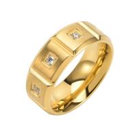 Titanium Steel Finger Ring 18K gold plated & for man & with rhinestone 8mm Sold By PC