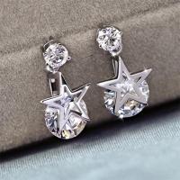 Cubic Zircon (CZ) Drop Earring, Brass, Star, plated, for woman & with cubic zirconia, silver color, nickel, lead & cadmium free, 10mm, Sold By Pair