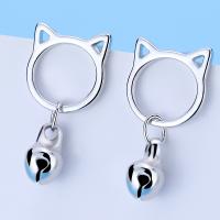 Brass Drop Earring Cat platinum plated for woman silver color nickel lead & cadmium free Sold By Pair