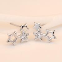 Brass Stud Earring, Star, silver color plated, for woman & with cubic zirconia, silver color, nickel, lead & cadmium free, 10x7mm, Sold By Pair