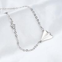 Messing Halskette, platiniert, für Frau & mit Strass, Silberfarbe, frei von Nickel, Blei & Kadmium, 400x50mm, verkauft von PC
