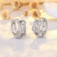 Brass Huggie Hoop Earring plated for woman & with cubic zirconia nickel lead & cadmium free 14mm Sold By Pair