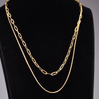 Stainless Steel Chain Necklace 316L Stainless Steel with 6cm extender chain gold color plated Double Layer & herringbone chain & for woman golden Length Approx 42 cm Sold By Set