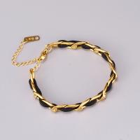 Stainless Steel Jewelry Bracelet 316L Stainless Steel with leather cord with 6cm extender chain Geometrical Pattern gold color plated for woman golden 7mm Length Approx 15 cm Sold By PC
