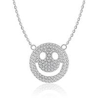 Cubic Zircon Micro Pave Brass Necklace, with Cubic Zirconia, with 5cm extender chain, Smiling Face, silver color plated, oval chain & for woman, silver color, nickel, lead & cadmium free, 16x16mm, Length:Approx 40 cm, Sold By PC