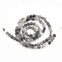 Naturliga Quartz smycken pärlor, Svart Rutilated Quartz, Flat Round, DIY & fasetterad, blandade färger, 4mm, Såld Per 38 cm Strand