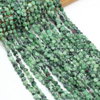 Gemstone Smycken Pärlor, Emerald, Flat Round, DIY & fasetterad, grön, 6mm, Såld Per 38 cm Strand