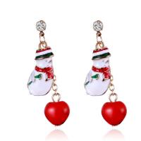Christmas Earrings Zinc Alloy Snowman gold color plated Christmas Design & for woman & enamel & with rhinestone multi-colored Sold By PC