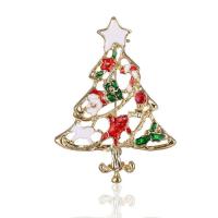 Broches de Natal, liga de zinco, Árvore de Natal, cromado de cor dourada, Design de Natal & esmalte & vazio, multi colorido, 43x60mm, vendido por PC