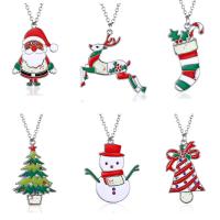 Christmas Necklaces, Tibetan Style, with 2.28 inch extender chain, gold color plated, Christmas Design & different styles for choice & for woman & enamel & with rhinestone, multi-colored, Sold By Pair