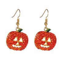 Rhinestone Earring Zinc Alloy Pumpkin gold color plated Halloween Design & for woman & with rhinestone reddish orange Sold By Pair