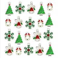 Cink ötvözet Christmas Medálok, Karácsonyi design & zománc & strasszos, sokszínű, 25mm, 20PC-k/Bag, Által értékesített Bag