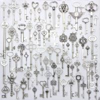 Tibetan Style Key Pendants, silver color plated, mixed, 14-93mm, 80PCs/Set, Sold By Set