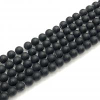 Natürliche schwarze Achat Perlen, Schwarzer Achat, rund, poliert, DIY & satiniert, schwarz, verkauft per 38 cm Strang