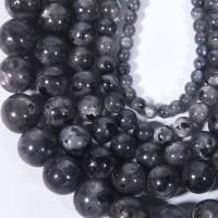 Labradorit Perlen, rund, poliert, DIY, schwarz, verkauft per 38 cm Strang