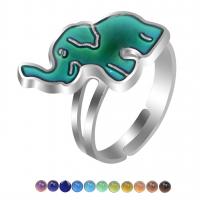 Enamel Mood Finger Ring, liga de zinco, Elefante, Adesivo Epóxi, Ajustável & para crianças & esmalte sensor, cores misturadas, 17mm, vendido por PC