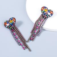 Fashion Fringe Earrings Zinc Alloy with acrylic rhinestone Heart fashion jewelry & for woman Sold By Pair