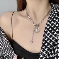 Zinc Alloy Jewelry Necklace with Rhinestone Coin plated Unisex Length Approx 42 cm Sold By PC