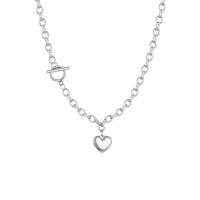 Титановые стали ожерелье, титан, Сердце, плакирован серебром, Овальный цепь & Женский, серебряный, 14x14mm, длина:Приблизительно 46 см, продается PC