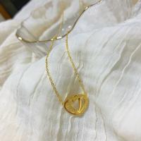 Titanium stål halskæde, Heart, guldfarve belagt, oval kæde & for kvinde, gylden, 20x20mm, Længde Ca. 46 cm, Solgt af PC