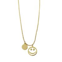 Titanstahl Halskette, mit Verlängerungskettchen von 5cm, Lächelndes Gesichte, goldfarben plattiert, Kugelkette & für Frau, goldfarben, 15x15mm, Länge:ca. 40 cm, verkauft von PC