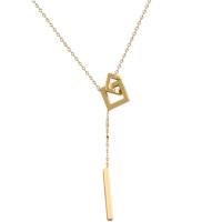 Collier d'acier titane, avec 5cm chaînes de rallonge, Motif géométrique, Placage de couleur d'or, chaîne ovale & pour femme, doré, 15x60mm, Longueur:Environ 40 cm, Vendu par PC