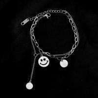 Titanium Steel Bracelet & Bangle, with 5cm extender chain, Smiling Face, plated, Double Layer & oval chain & for woman, more colors for choice, 1.50x1.50mm, Length:Approx 16 cm, Sold By PC