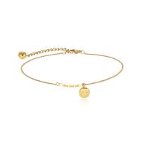 Fashion Jewelry Anklet Titanium Steel Smiling Face gold color plated oval chain & for woman golden Length Approx 27 cm Sold By Pair