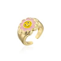 Brass Finger Ring Flower 18K gold plated Adjustable & for woman & enamel 18mm Sold By PC
