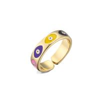 Brass δάχτυλο του δακτυλίου, Ορείχαλκος, 18K επιχρυσωμένο, Ρυθμιζόμενο & για τη γυναίκα & σμάλτο, πολύχρωμα, 18x5mm, Sold Με PC