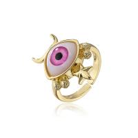 Brass Finger Ring, with Plastic, Evil Eye, 18K gold plated, Adjustable & for woman, more colors for choice, 18mm, Sold By PC