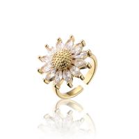 Cubic Zircon Brass prst prsten, Mosaz, Slunečnice, 18K pozlacené, Nastavitelný & micro vydláždit kubické zirkony & pro ženy, 21mm, Prodáno By PC