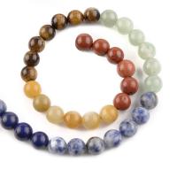 Mischedelstein Perlen, Naturstein, rund, poliert, DIY, gemischte Farben, verkauft per 38 cm Strang