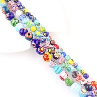 Millefiori Slice Lampwork Beads, Millefiori Lampwork, Round, printing, DIY, mixed colors, Sold Per 38 cm Strand