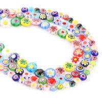 Millefiori Slice Lampwork Beads, Millefiori Lampwork, Flat Round, printing, DIY, mixed colors, Sold Per 38 cm Strand