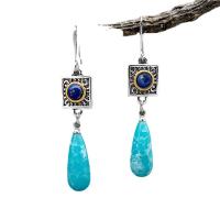 Turquoise Earring, Tibetan Style, with Lapis Lazuli & turquoise, plated, fashion jewelry & for woman, 55x11mm, Sold By Pair