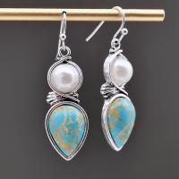 Turquoise Earring Zinc Alloy with turquoise & Plastic Pearl plated fashion jewelry & for woman Sold By Pair