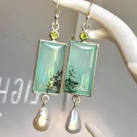 Tibetan Style Drop Earrings, with Artificial Opal & Plastic Pearl, plated, fashion jewelry & for woman & with rhinestone, 49x10mm, Sold By Pair