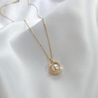 Titanium Steel Necklace, with Plastic Pearl, with 5cm extender chain, gold color plated, round link chain & for woman, golden, 12x12mm, Length:Approx 40 cm, Sold By PC