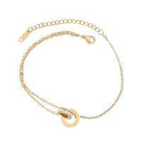 Fashion Jewelry Anklet, Acier titane, avec zircon cubique, avec 5cm chaînes de rallonge, Placage, chaîne ovale & pour femme, plus de couleurs à choisir, 16x16mm, Longueur:Environ 20 cm, Vendu par PC