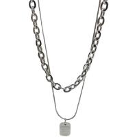 Titanstahl Halskette, mit Verlängerungskettchen von 5.5cm, Geometrisches Muster, silberfarben plattiert, Doppelschicht & Schlangekette & für Frau, Silberfarbe, 15x15mm, Länge:ca. 41 cm, verkauft von setzen