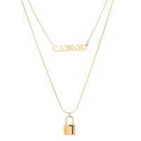 Stainless Steel Jewelry Necklace, 316L Stainless Steel, with 5cm extender chain, Lock, gold color plated, Double Layer & round link chain & for woman, golden, 28x5mm, Length:Approx 35 cm, Sold By PC