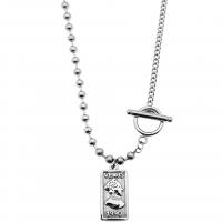 Titanstahl Halskette, Quadrat, poliert, unisex & Oval-Kette & Kugelkette, Silberfarbe, 15x35mm, Länge:ca. 45 cm, verkauft von PC