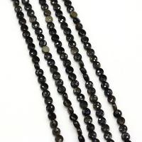 Schwarze Obsidian Perlen, flache Runde, DIY & facettierte, schwarz, 6mm, verkauft per 38 cm Strang