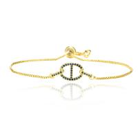 Cubic Zirconia Micro Pave Brass Bracelet gold color plated Adjustable & micro pave cubic zirconia & for woman Length Approx 7.6 Inch Sold By PC